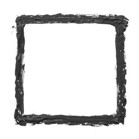 Black square drawn by gouache on a white backgroundの写真素材