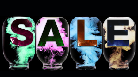 Sale poster. Bold lettering on illusory explosions