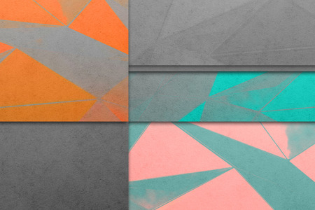 Material design wallpaper. Real paper texture. Polygonal pattern. Gray, orange, pink and blueの写真素材