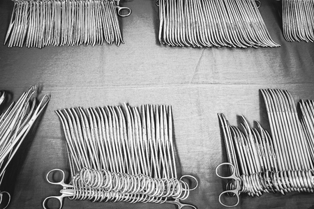 Sterile surgical instruments on the table.の写真素材