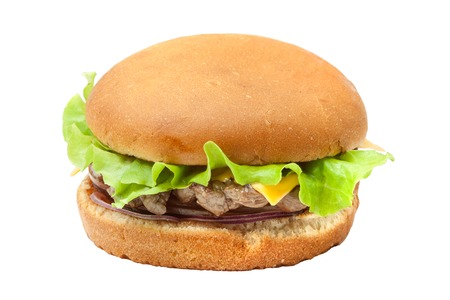 Cheesburger with lettuce salad isolated from backgroundの写真素材
