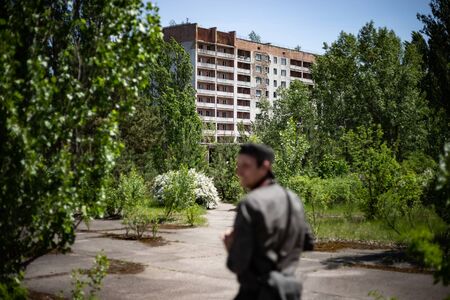 Pripyat, Ukraine, May 20, 2019. Abandoned building on Pripyat main square.のeditorial素材