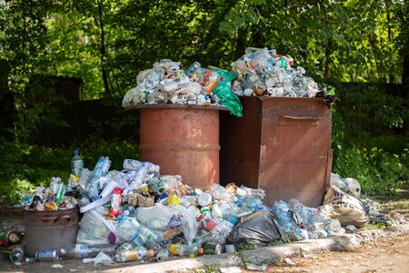 Chornobyl, Ukraine, May 20, 2019. Overflowing garbage cans and piles of garbage