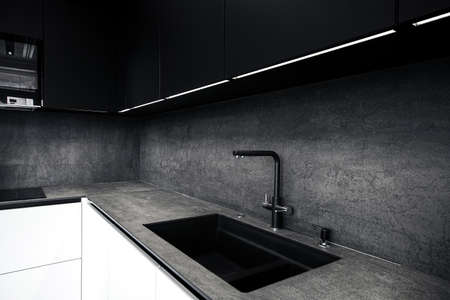 Expensive luxury kitchen sink with faucetの写真素材