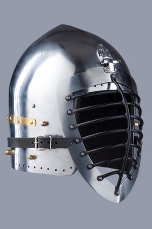 Medieval Bascinet Helmet with Barred Visorの写真素材