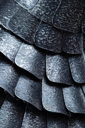 Close-up of Dark Scale Mail Armor Textureの写真素材
