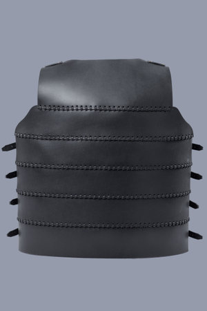 Black Leather Cuirass. Medieval torso armor with adjustable straps and buckles.の写真素材