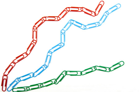 Multi-coloured plastic-coated paper clips