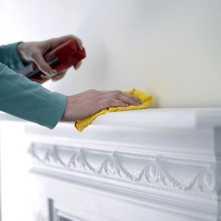 Woman cleaning the mantelpiece の写真素材