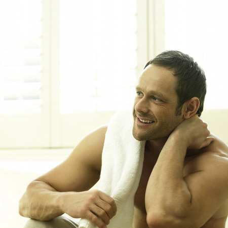 A man satisfied and happy after exercisingの写真素材