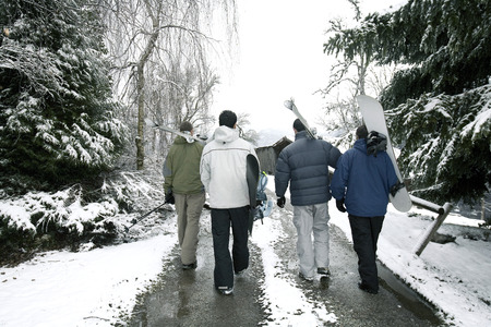 Snowboarders and skiersの写真素材