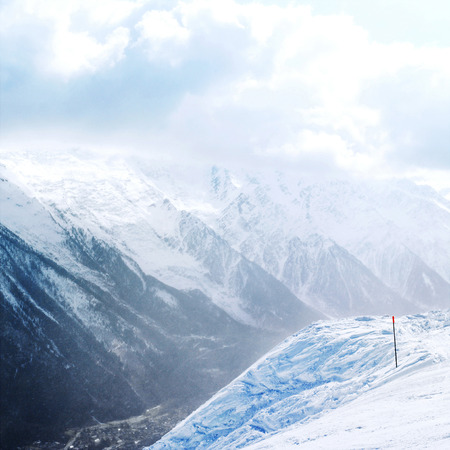 Snow-covered mountain landscapeの写真素材