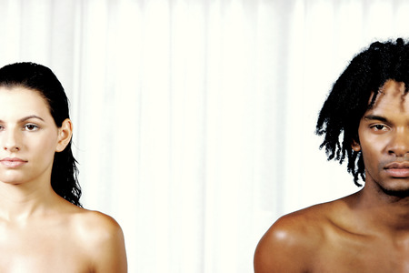 Half shots of an African American man on the right and a lady on the left の写真素材