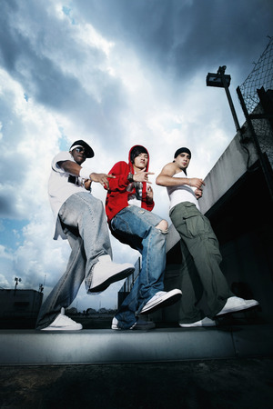 Three men grooving togetherの写真素材
