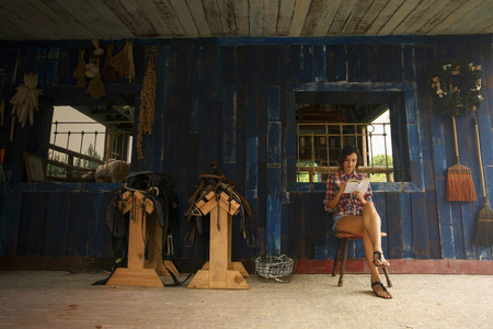 Woman reading bookの写真素材