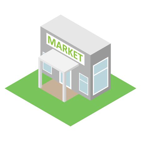 Simple isometric city element. Vector isometric market on green grass.のイラスト素材