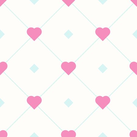 Flat hearts and rhombuses on white background, seamless vector patternのイラスト素材
