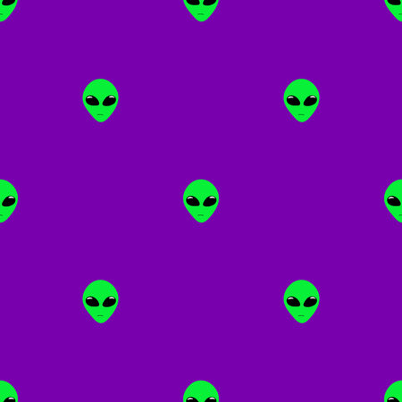 Little green men heads on purple background, seamless vector illustration.のイラスト素材