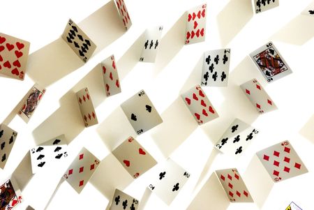 poker cards from above with long shadowsのeditorial素材