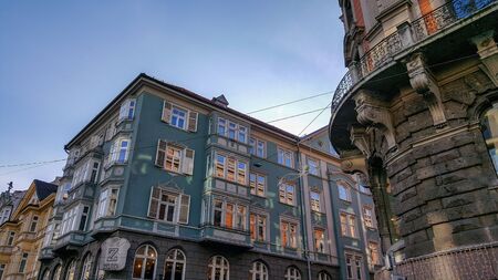Innsbruck, Tirol/Austria - December 2 2017: facades of the shops and buildings in the city center of...