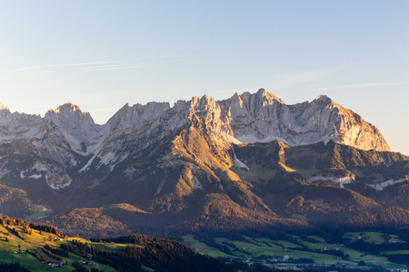 Reith beim Kitzbuehel, Tirol/Austria - September 27 2018: Wilder Kaiser mountain during sunriseのeditorial素材