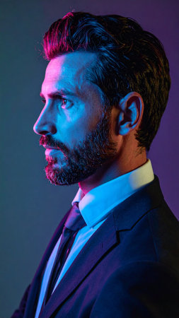 Portrait of a handsome man in a suit. Studio shot.の素材