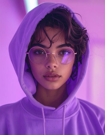 Portrait of a beautiful young woman with makeup in fashion clothes.の素材