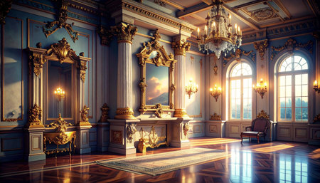 Luxury interior of the royal palace. 3D render.の素材