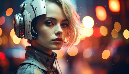 Portrait of a futuristic girl in a futuristic space suit. Futuristic style.の素材