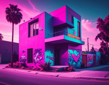Colorful buildings in Hollywood, California, USA.の素材