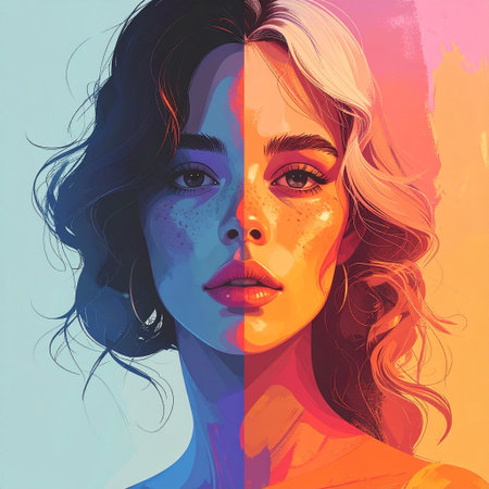 Portrait of a beautiful girl with long hair. Vector illustration.の素材