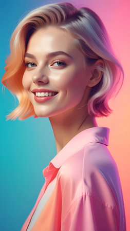 Portrait of a beautiful young blonde woman with clean skin. Beauty, fashion.の素材