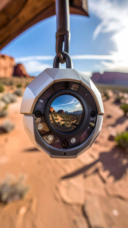 Close up of security camera in Arches National Park, Utah, USAの素材