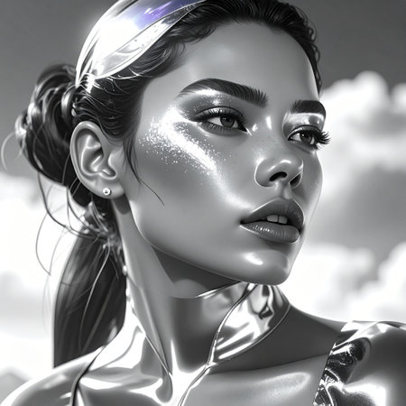 3d illustration of a beautiful girl with silver make-up.の素材