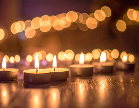 Candle light in the dark with bokeh background, shallow depth of fieldの素材