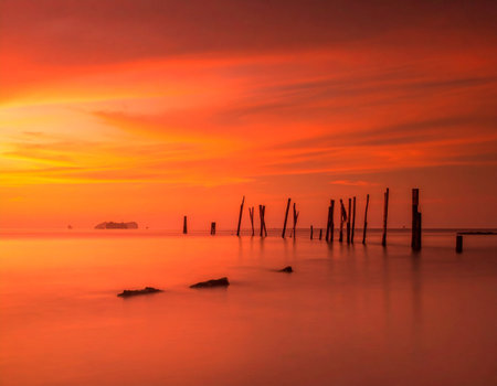 beautiful sunset at the beach, Koh Lanta, Thailand.の素材