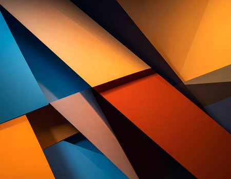 abstract background of geometric shapes in blue and orange colors with shadowの素材