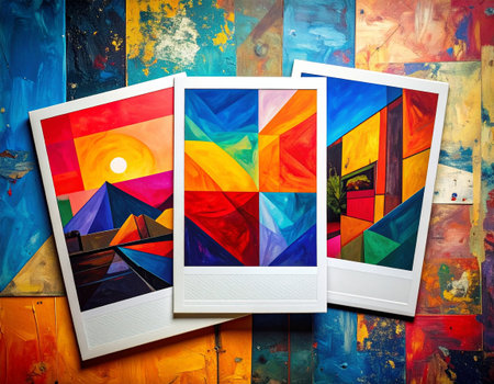 Colorful abstract painting on wooden background. Photo in vintage style.の素材