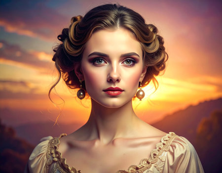 Portrait of a beautiful woman with evening make-up and hairstyle.の素材