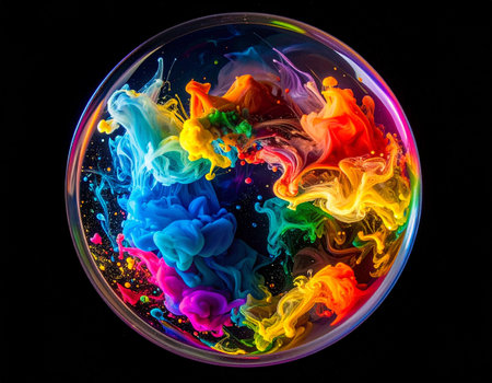 Colorful ink in water on a black background. Abstract background.の素材