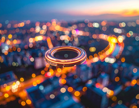 Abstract circular bokeh background of cityscape at twilight time.の素材