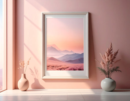 Mockup poster frame in modern interior background, 3D renderingの素材