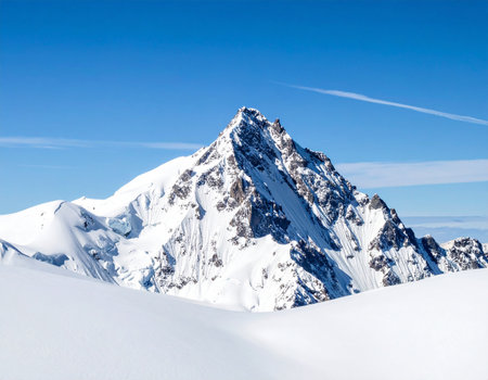 Snowy peak in the Alps in winter, Switzerland, Europe.の素材