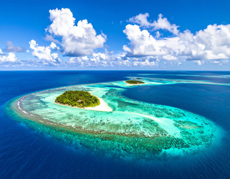 Aerial view of a small island in the indian ocean.の素材