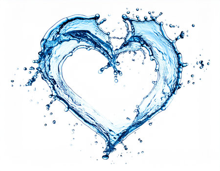 blue water splash heart shape isolated on white background with clipping path.の素材