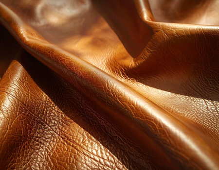 close up of brown leather texture with soft light and shadow for backgroundの素材