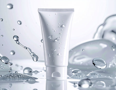 Cream bottle with water drops on white background. 3d illustrationの素材