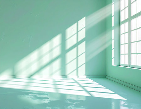 Empty room with window and sunlight in the morning. 3d renderの素材