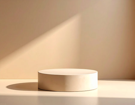 3d rendering of a white podium with a shadow on the wallの素材