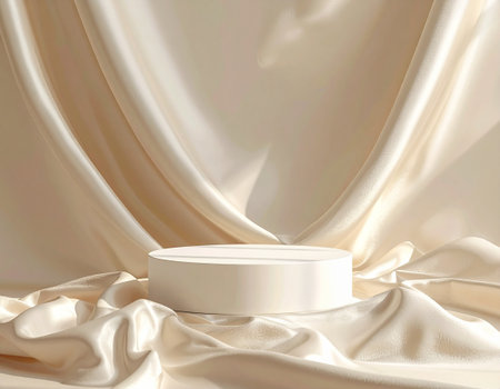 White podium on the silk background. 3d render, 3d illustration.の素材